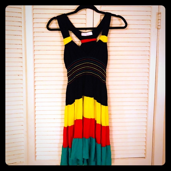 Fashion Terminal Dresses & Skirts - {Rasta} Boho color-blocked racerback later dress